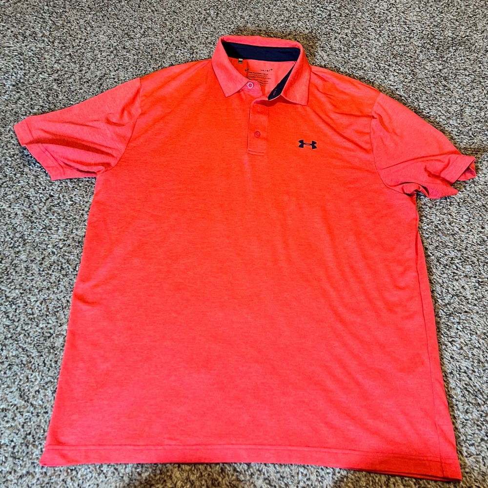 Under Armour Playoff Polo Shirt Men's Large Orange‎ Heatgear Golf Athletic